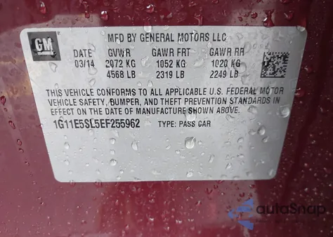 2014 Chevrolet Malibu 2Lt z USA, uszkodzony, nr VIN 1G11E5SL5EF255962